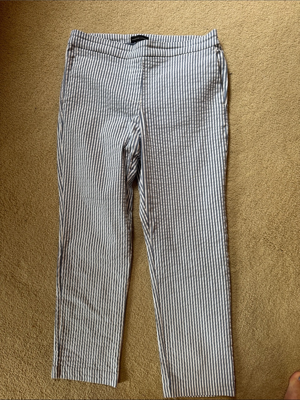 Striped White and Navy Seersucker Pants